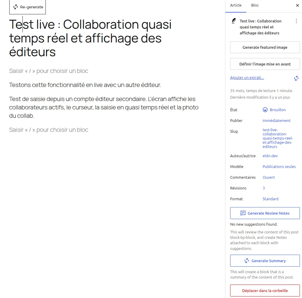 Options d’IA dans l’éditeur de contenu de WordPress 7.0
